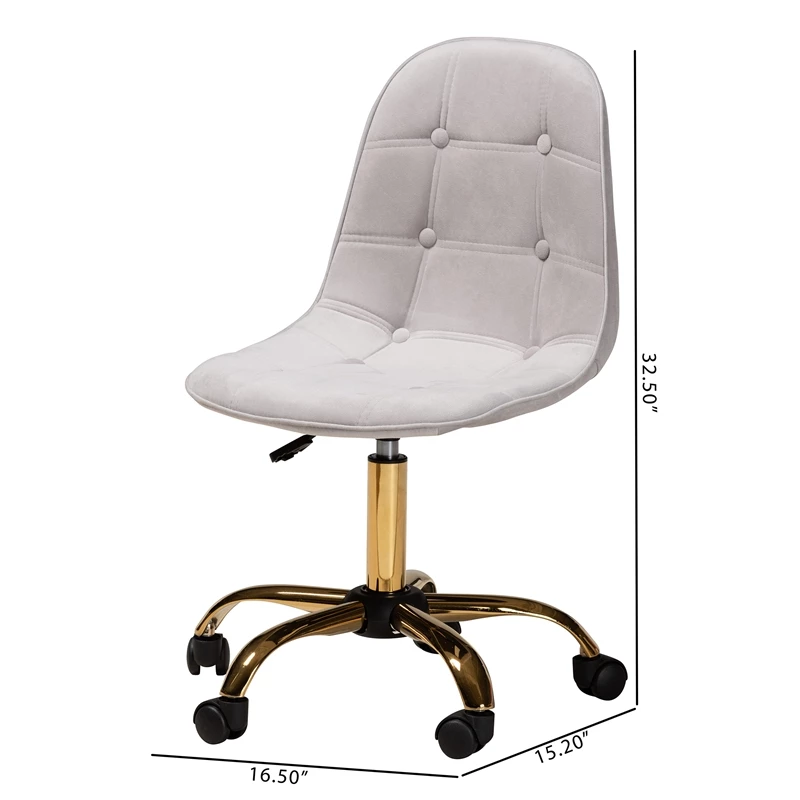 Hot Sale 👏 Baxton Studio Kabira Grey Velvet Fabric And Gold Metal Swivel Office Chair 🛒 14 Hot Sale 👏 Baxton Studio Kabira Grey Velvet Fabric And Gold Metal Swivel Office Chair 🛒 - Image 12