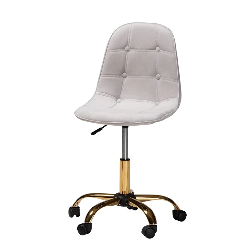 Hot Sale 👏 Baxton Studio Kabira Grey Velvet Fabric And Gold Metal Swivel Office Chair 🛒 7 Hot Sale 👏 Baxton Studio Kabira Grey Velvet Fabric And Gold Metal Swivel Office Chair 🛒 - Image 5