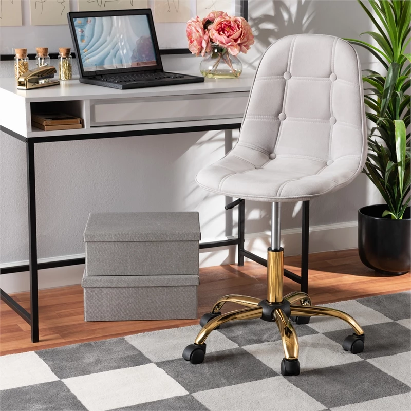 Hot Sale 👏 Baxton Studio Kabira Grey Velvet Fabric And Gold Metal Swivel Office Chair 🛒 12 Hot Sale 👏 Baxton Studio Kabira Grey Velvet Fabric And Gold Metal Swivel Office Chair 🛒 - Image 10
