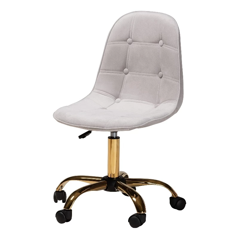 Hot Sale 👏 Baxton Studio Kabira Grey Velvet Fabric And Gold Metal Swivel Office Chair 🛒 3 Hot Sale 👏 Baxton Studio Kabira Grey Velvet Fabric And Gold Metal Swivel Office Chair 🛒