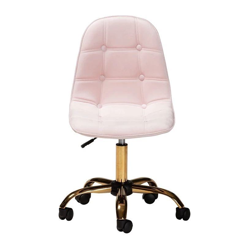 Hot Sale 👍 Baxton Studio Kabira Pink Velvet Fabric And Gold Metal Swivel Office Chair 👏 4 Hot Sale 👍 Baxton Studio Kabira Pink Velvet Fabric And Gold Metal Swivel Office Chair 👏 - Image 2