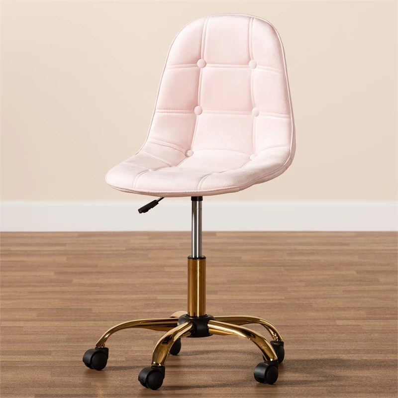 Hot Sale 👍 Baxton Studio Kabira Pink Velvet Fabric And Gold Metal Swivel Office Chair 👏 13 Hot Sale 👍 Baxton Studio Kabira Pink Velvet Fabric And Gold Metal Swivel Office Chair 👏 - Image 11