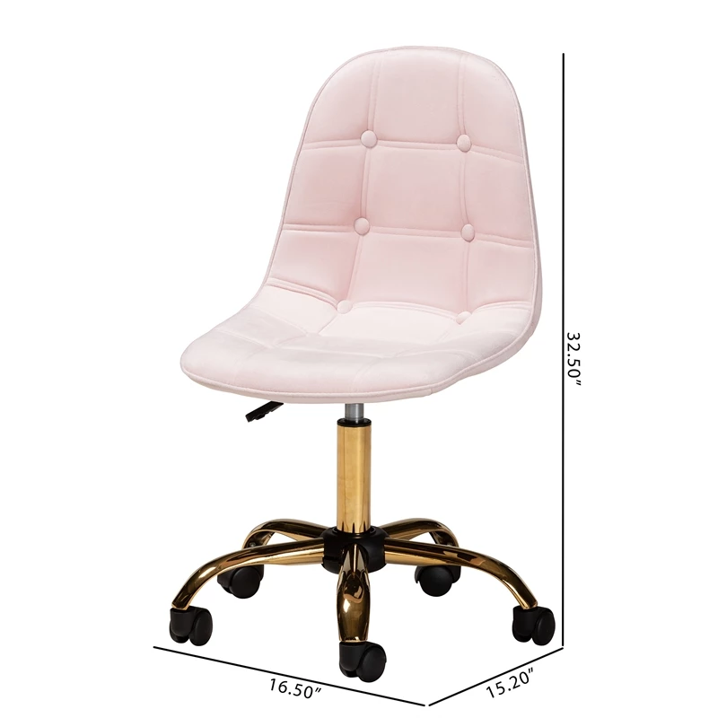 Hot Sale 👍 Baxton Studio Kabira Pink Velvet Fabric And Gold Metal Swivel Office Chair 👏 14 Hot Sale 👍 Baxton Studio Kabira Pink Velvet Fabric And Gold Metal Swivel Office Chair 👏 - Image 12