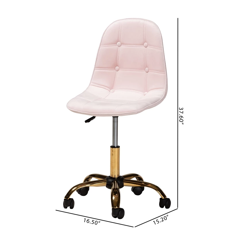 Hot Sale 👍 Baxton Studio Kabira Pink Velvet Fabric And Gold Metal Swivel Office Chair 👏 15 Hot Sale 👍 Baxton Studio Kabira Pink Velvet Fabric And Gold Metal Swivel Office Chair 👏 - Image 13
