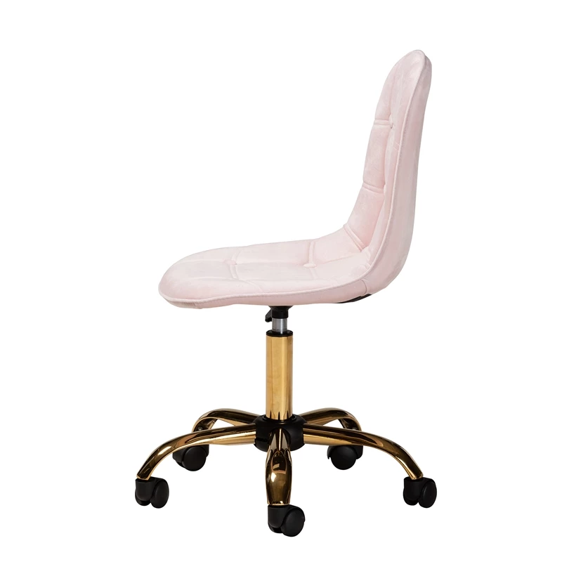 Hot Sale 👍 Baxton Studio Kabira Pink Velvet Fabric And Gold Metal Swivel Office Chair 👏 5 Hot Sale 👍 Baxton Studio Kabira Pink Velvet Fabric And Gold Metal Swivel Office Chair 👏 - Image 3