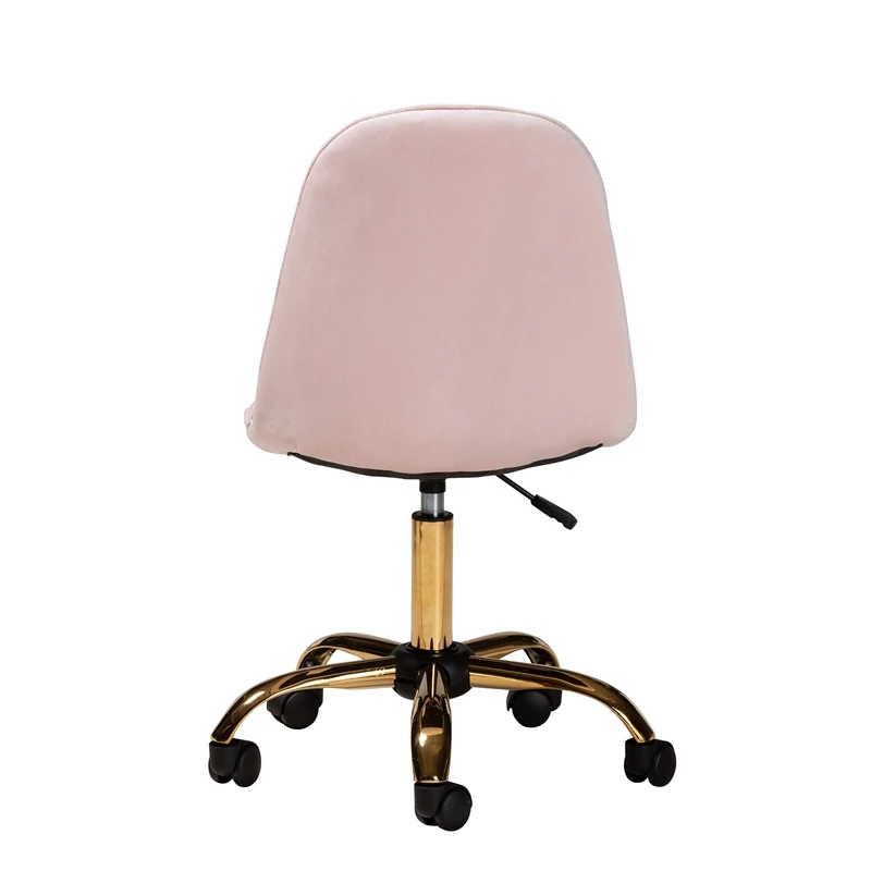 Hot Sale 👍 Baxton Studio Kabira Pink Velvet Fabric And Gold Metal Swivel Office Chair 👏 6 Hot Sale 👍 Baxton Studio Kabira Pink Velvet Fabric And Gold Metal Swivel Office Chair 👏 - Image 4