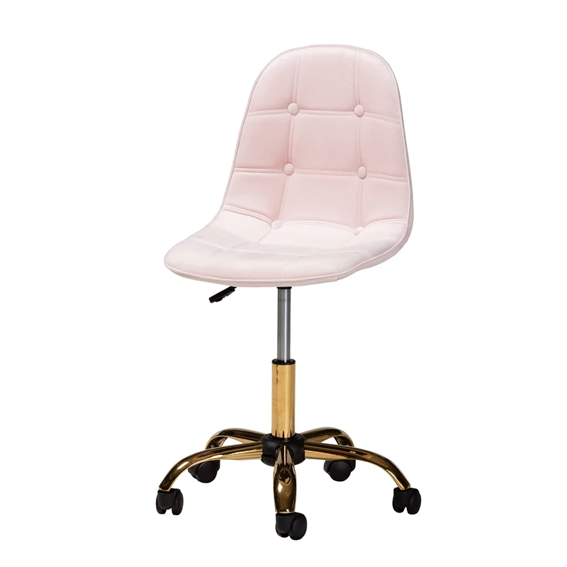 Hot Sale 👍 Baxton Studio Kabira Pink Velvet Fabric And Gold Metal Swivel Office Chair 👏 7 Hot Sale 👍 Baxton Studio Kabira Pink Velvet Fabric And Gold Metal Swivel Office Chair 👏 - Image 5