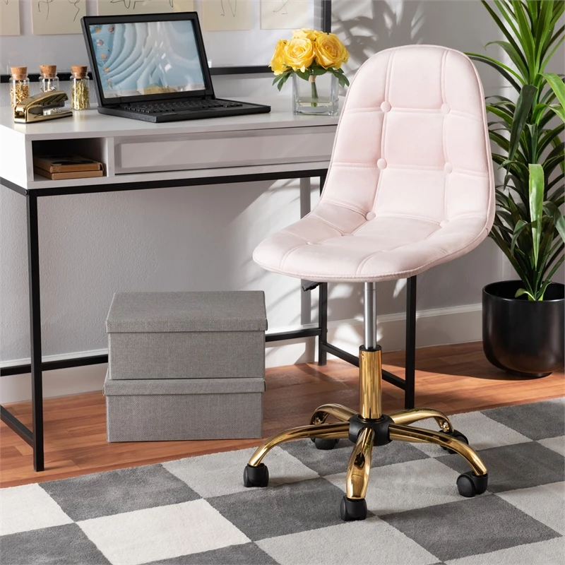 Hot Sale 👍 Baxton Studio Kabira Pink Velvet Fabric And Gold Metal Swivel Office Chair 👏 12 Hot Sale 👍 Baxton Studio Kabira Pink Velvet Fabric And Gold Metal Swivel Office Chair 👏 - Image 10