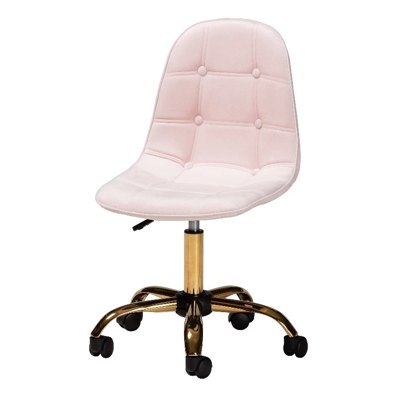 Hot Sale 👍 Baxton Studio Kabira Pink Velvet Fabric And Gold Metal Swivel Office Chair 👏 3 Hot Sale 👍 Baxton Studio Kabira Pink Velvet Fabric And Gold Metal Swivel Office Chair 👏