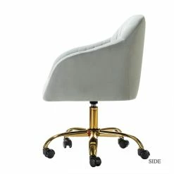 Flash Sale ✔️ 14 Karat Home Velvet Fabric Upholstered/Iron Task Office Chair In Gold/Gray 😀 -Deals Writing Desks Store 2577273 2 L