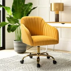 Deals 👏 14 Karat Home Velvet Fabric Upholstered/Iron Task Office Chair In Mustard Yellow 👏 6 Deals 👏 14 Karat Home Velvet Fabric Upholstered/Iron Task Office Chair In Mustard Yellow 👏 -Deals Writing Desks Store 2577274 1 L