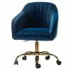 Budget 🛒 14 Karat Home Velvet Fabric Upholstered/Iron Task Office Chair In Gold/Navy 🌟 -Deals Writing Desks Store 2577275 L