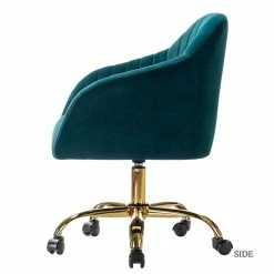 Promo 🔥 14 Karat Home Velvet Fabric Upholstered/Iron Task Office Chair In Gold/Teal Blue 🔥 -Deals Writing Desks Store 2577276 2 L