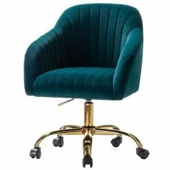Deals Writing Desks Store 41 Promo ๐ฅ 14 Karat Home Velvet Fabric Upholstered/Iron Task Office Chair In Gold/Teal Blue ๐ฅ