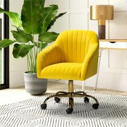Cheapest 😍 14 Karat Home Velvet Fabric Upholstered/Iron Task Office Chair In Gold/Yellow 🧨 -Deals Writing Desks Store 2577277 1 L