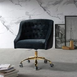 Cheap ๐งจ 14 Karat Home Velvet Fabric Upholstered/Iron Task Office Chair In Black/Gold ๐ 6 Cheap ๐งจ 14 Karat Home Velvet Fabric Upholstered/Iron Task Office Chair In Black/Gold ๐ -Deals Writing Desks Store 2577340 1 L