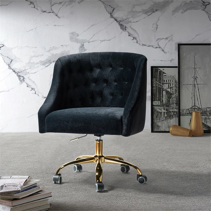 Cheap ๐งจ 14 Karat Home Velvet Fabric Upholstered/Iron Task Office Chair In Black/Gold ๐ 4 Cheap ๐งจ 14 Karat Home Velvet Fabric Upholstered/Iron Task Office Chair In Black/Gold ๐ - Image 2