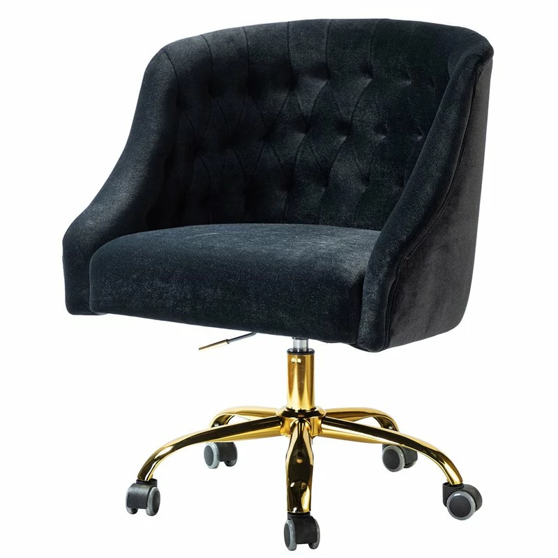 Cheap ๐งจ 14 Karat Home Velvet Fabric Upholstered/Iron Task Office Chair In Black/Gold ๐ 3 Cheap ๐งจ 14 Karat Home Velvet Fabric Upholstered/Iron Task Office Chair In Black/Gold ๐