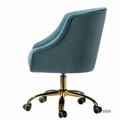 Best Pirce 🔥 14 Karat Home Velvet Fabric Upholstered/Iron Task Office Chair In Blue/Gold 😀 -Deals Writing Desks Store 2577341 2 L