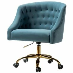 Best Pirce 🔥 14 Karat Home Velvet Fabric Upholstered/Iron Task Office Chair In Blue/Gold 😀