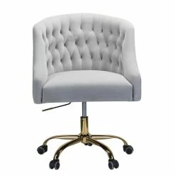 Promo 🛒 14 Karat Home Velvet Fabric Upholstered/Iron Task Office Chair In Gray/Gold ❤️ -Deals Writing Desks Store 2577344 2 L