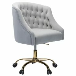 Promo ๐ 14 Karat Home Velvet Fabric Upholstered/Iron Task Office Chair In Gray/Gold โค๏ธ