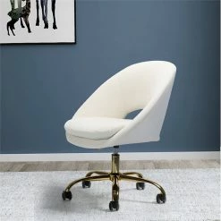 Best Sale 🥰 14 Karat Home Velvet Fabric Upholstered/Iron Task Office Chair In Gold/Ivory 💯 6 Best Sale 🥰 14 Karat Home Velvet Fabric Upholstered/Iron Task Office Chair In Gold/Ivory 💯 -Deals Writing Desks Store 2577345 1 L