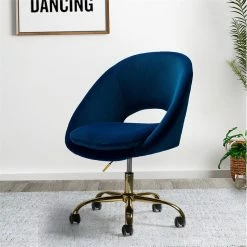 Discount 👏 14 Karat Home Velvet Fabric Upholstered/Iron Task Office Chair In Navy 🛒 6 Discount 👏 14 Karat Home Velvet Fabric Upholstered/Iron Task Office Chair In Navy 🛒 -Deals Writing Desks Store 2577346 1 L
