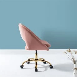 Hot Sale 😉 14 Karat Home Velvet Fabric Upholstered/Iron Task Office Chair In Gold/Pink ✔️ -Deals Writing Desks Store 2577347 2 L