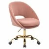 Hot Sale 😉 14 Karat Home Velvet Fabric Upholstered/Iron Task Office Chair In Gold/Pink ✔️ -Deals Writing Desks Store 2577347 L