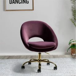 Coupon 💯 14 Karat Home Velvet Fabric Upholstered/Iron Task Office Chair In Gold/Purple ⌛ -Deals Writing Desks Store 2577348 1 L