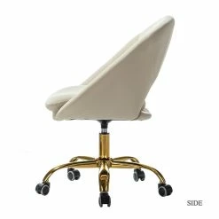 Promo 🧨 14 Karat Home Velvet Fabric Upholstered/Iron Task Office Chair In Gold/Tan 👏 -Deals Writing Desks Store 2577349 2 L