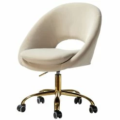 Promo ๐งจ 14 Karat Home Velvet Fabric Upholstered/Iron Task Office Chair In Gold/Tan ๐
