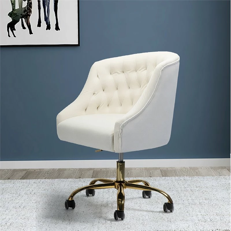 Top 10 😉 14 Karat Home Velvet Fabric Upholstered/Iron Task Office Chair In Ivory/Gold 👍 4 Top 10 😉 14 Karat Home Velvet Fabric Upholstered/Iron Task Office Chair In Ivory/Gold 👍 - Image 2