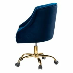 Brand new 💯 14 Karat Home Velvet Fabric Upholstered/Iron Task Office Chair In Navy/Gold 🤩 -Deals Writing Desks Store 2577354 2 L