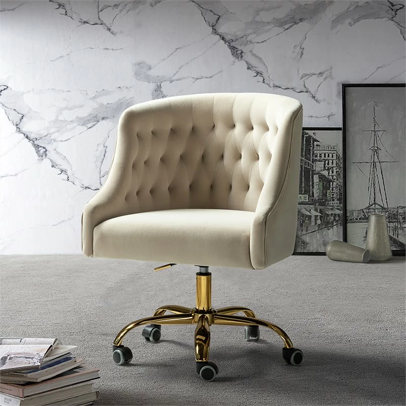 Coupon 👏 14 Karat Home Velvet Fabric Upholstered/Iron Task Office Chair In Tan/Gold ❤️ 4 Coupon 👏 14 Karat Home Velvet Fabric Upholstered/Iron Task Office Chair In Tan/Gold ❤️ - Image 2