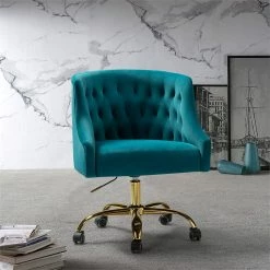 Deals 🎁 14 Karat Home Velvet Fabric Upholstered/Iron Task Office Chair In Turquoise/Gold 👍 6 Deals 🎁 14 Karat Home Velvet Fabric Upholstered/Iron Task Office Chair In Turquoise/Gold 👍 -Deals Writing Desks Store 2577358 1 L