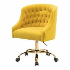 Promo ⭐ 14 Karat Home Velvet Fabric Upholstered/Iron Task Office Chair In Yellow/Gold ❤️