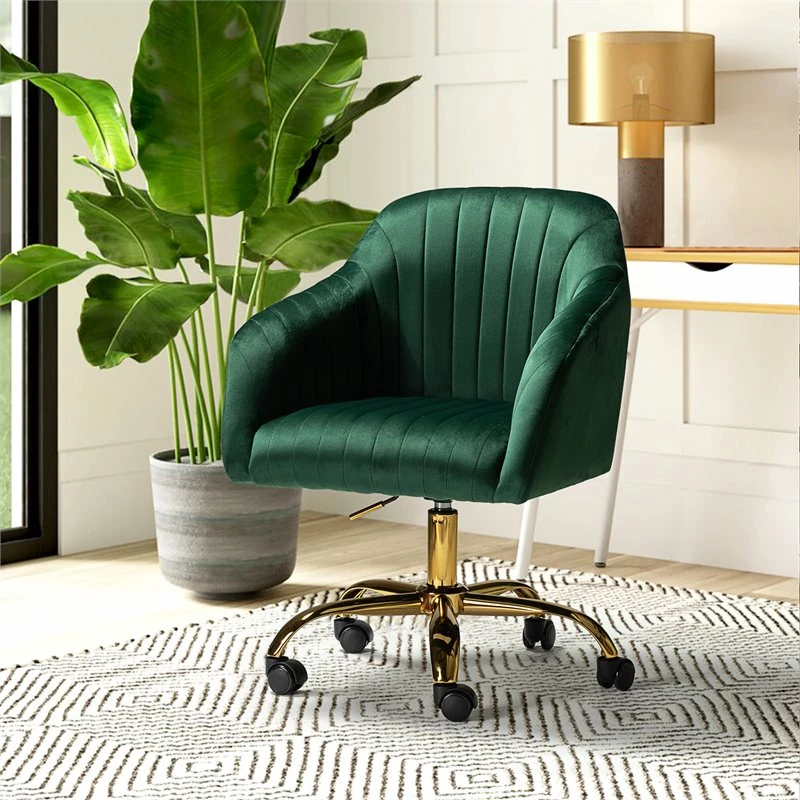 Hot Sale โญ 14 Karat Home Velvet Fabric Upholstered/Iron Task Office Chair In Gold/Green ๐คฉ 4 Hot Sale โญ 14 Karat Home Velvet Fabric Upholstered/Iron Task Office Chair In Gold/Green ๐คฉ - Image 2
