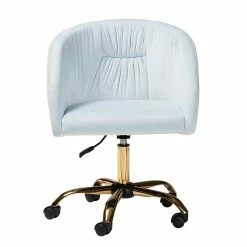 Flash Sale ✨ Baxton Studio Ravenna Aqua Velvet Fabric And Gold Metal Swivel Office Chair 🥰 -Deals Writing Desks Store 2599704 1 L