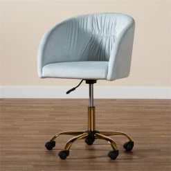 Flash Sale ✨ Baxton Studio Ravenna Aqua Velvet Fabric And Gold Metal Swivel Office Chair 🥰 -Deals Writing Desks Store 2599704 10 L