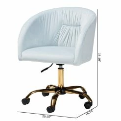 Flash Sale ✨ Baxton Studio Ravenna Aqua Velvet Fabric And Gold Metal Swivel Office Chair 🥰 -Deals Writing Desks Store 2599704 11 L