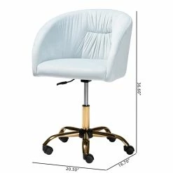 Flash Sale ✨ Baxton Studio Ravenna Aqua Velvet Fabric And Gold Metal Swivel Office Chair 🥰 -Deals Writing Desks Store 2599704 12 L