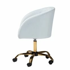 Flash Sale ✨ Baxton Studio Ravenna Aqua Velvet Fabric And Gold Metal Swivel Office Chair 🥰 -Deals Writing Desks Store 2599704 2 L