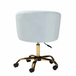 Flash Sale ✨ Baxton Studio Ravenna Aqua Velvet Fabric And Gold Metal Swivel Office Chair 🥰 -Deals Writing Desks Store 2599704 3 L