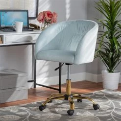 Flash Sale ✨ Baxton Studio Ravenna Aqua Velvet Fabric And Gold Metal Swivel Office Chair 🥰 -Deals Writing Desks Store 2599704 9 L
