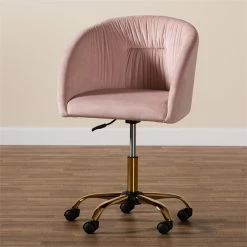 Deals 🤩 Baxton Studio Ravenna Pink Velvet Fabric And Gold Metal Swivel Office Chair 😀 -Deals Writing Desks Store 2599705 10 L