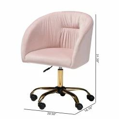 Deals 🤩 Baxton Studio Ravenna Pink Velvet Fabric And Gold Metal Swivel Office Chair 😀 -Deals Writing Desks Store 2599705 11 L