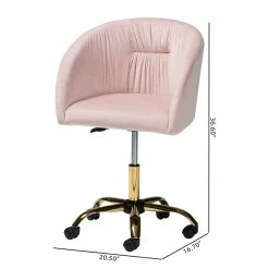 Deals 🤩 Baxton Studio Ravenna Pink Velvet Fabric And Gold Metal Swivel Office Chair 😀 -Deals Writing Desks Store 2599705 12 L
