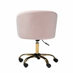 Deals 🤩 Baxton Studio Ravenna Pink Velvet Fabric And Gold Metal Swivel Office Chair 😀 -Deals Writing Desks Store 2599705 3 L